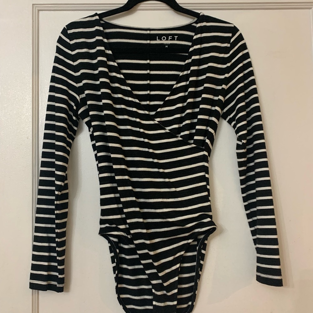 Loft Black and White Striped Body Suit